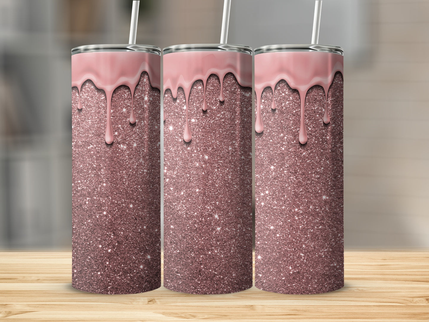 Glittery Pink Tumblers with Dripping Frosting Design