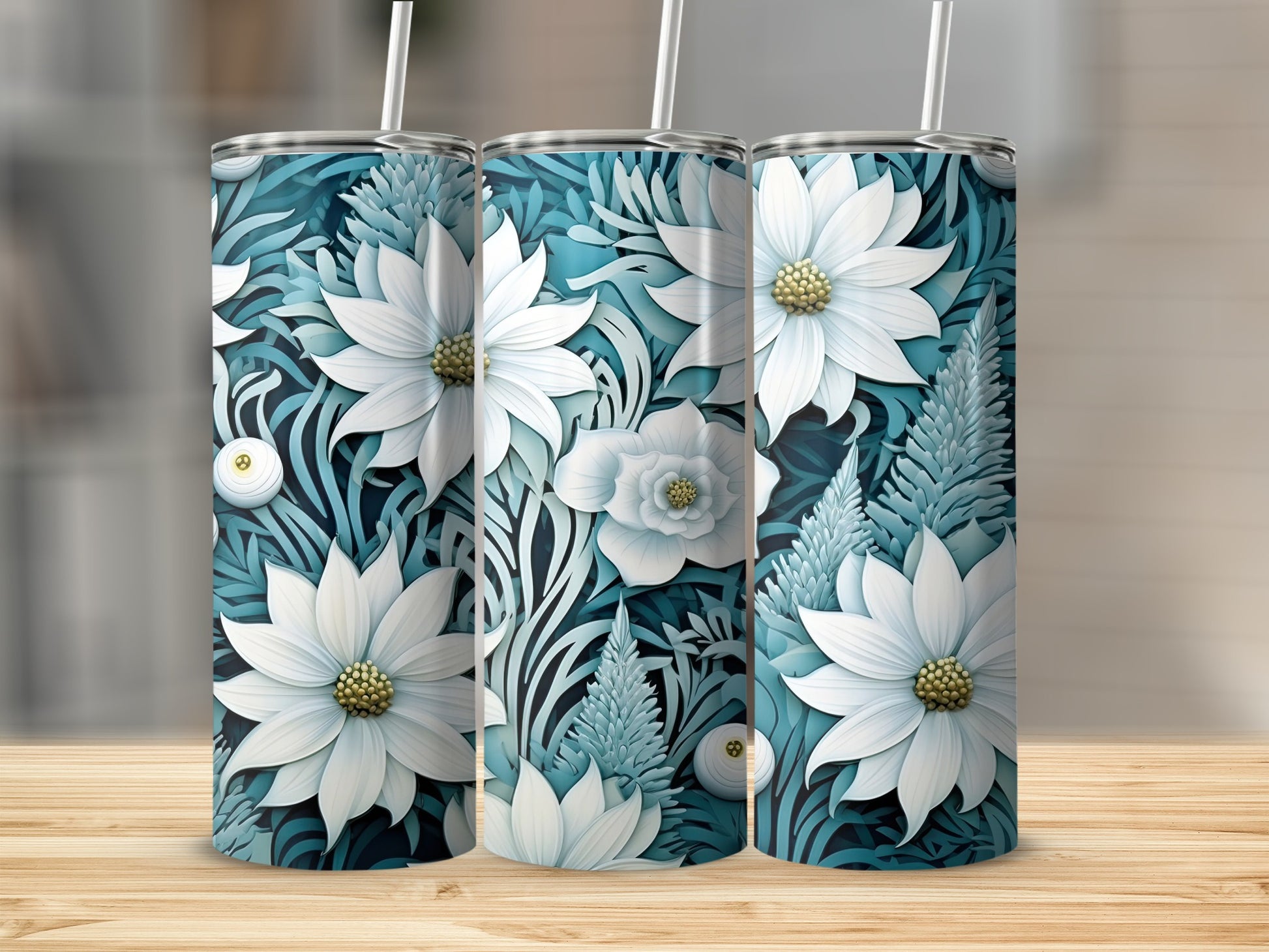 Floral Design Insulated Tumbler With Straw