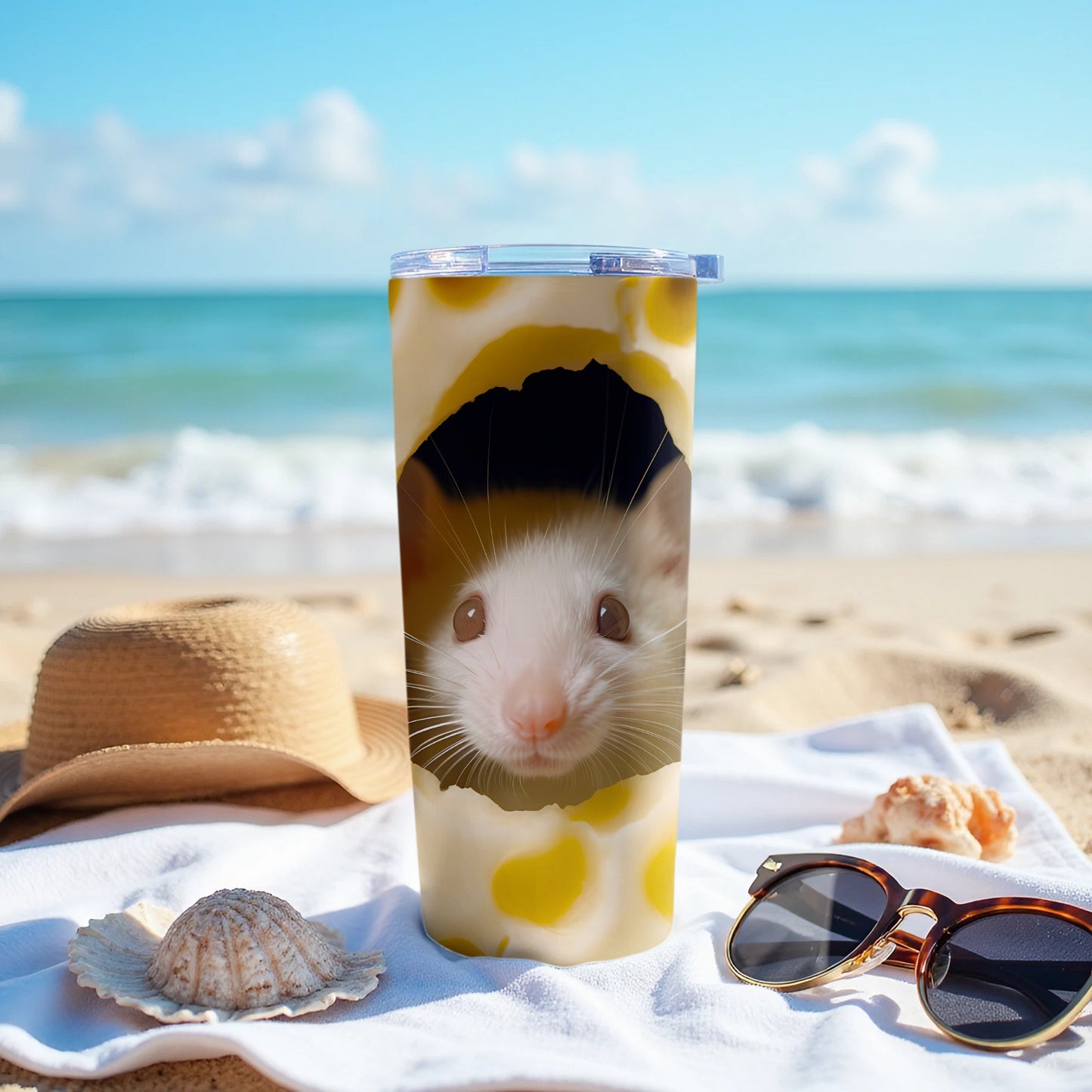 Adorable Rat Peeking Egg Design Tumbler Beach Scene product type