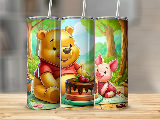 Winnie-the-Pooh Piglet Birthday Cake Woodland Background Tumblers