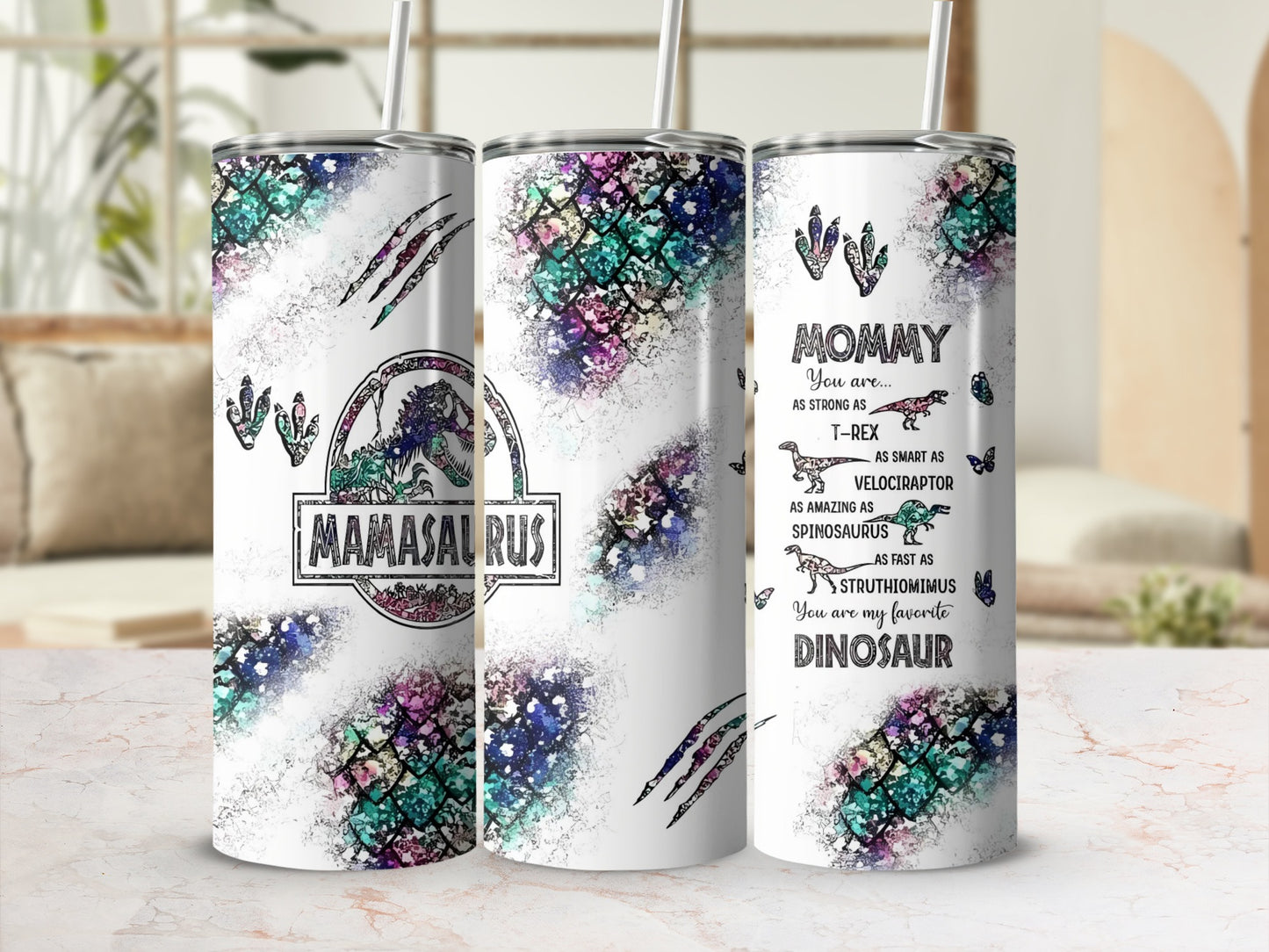 Mamasaurus and Mommy Dinosaur Design Tumblers for Moms