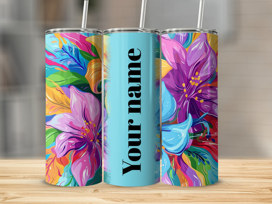 Colorful Floral Pattern Personalized Tumbler Flask