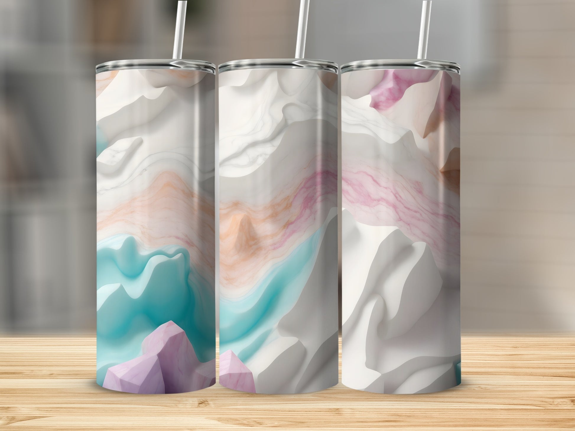 Abstract Wavy Pastel Color White Pink Blue Tumbler product type