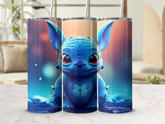 Blue cartoon creature with large ears and a heart on its chest.
