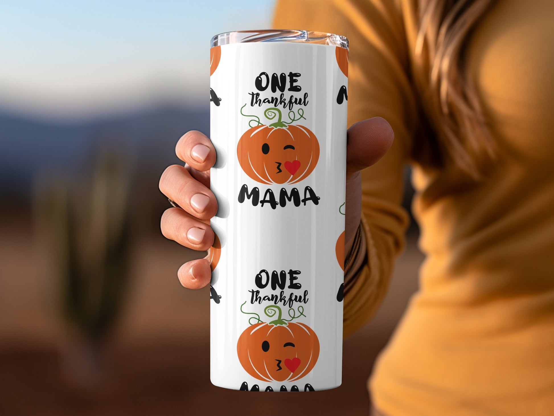 One Thankful Mama Pumpkin Design Tumbler Cup
