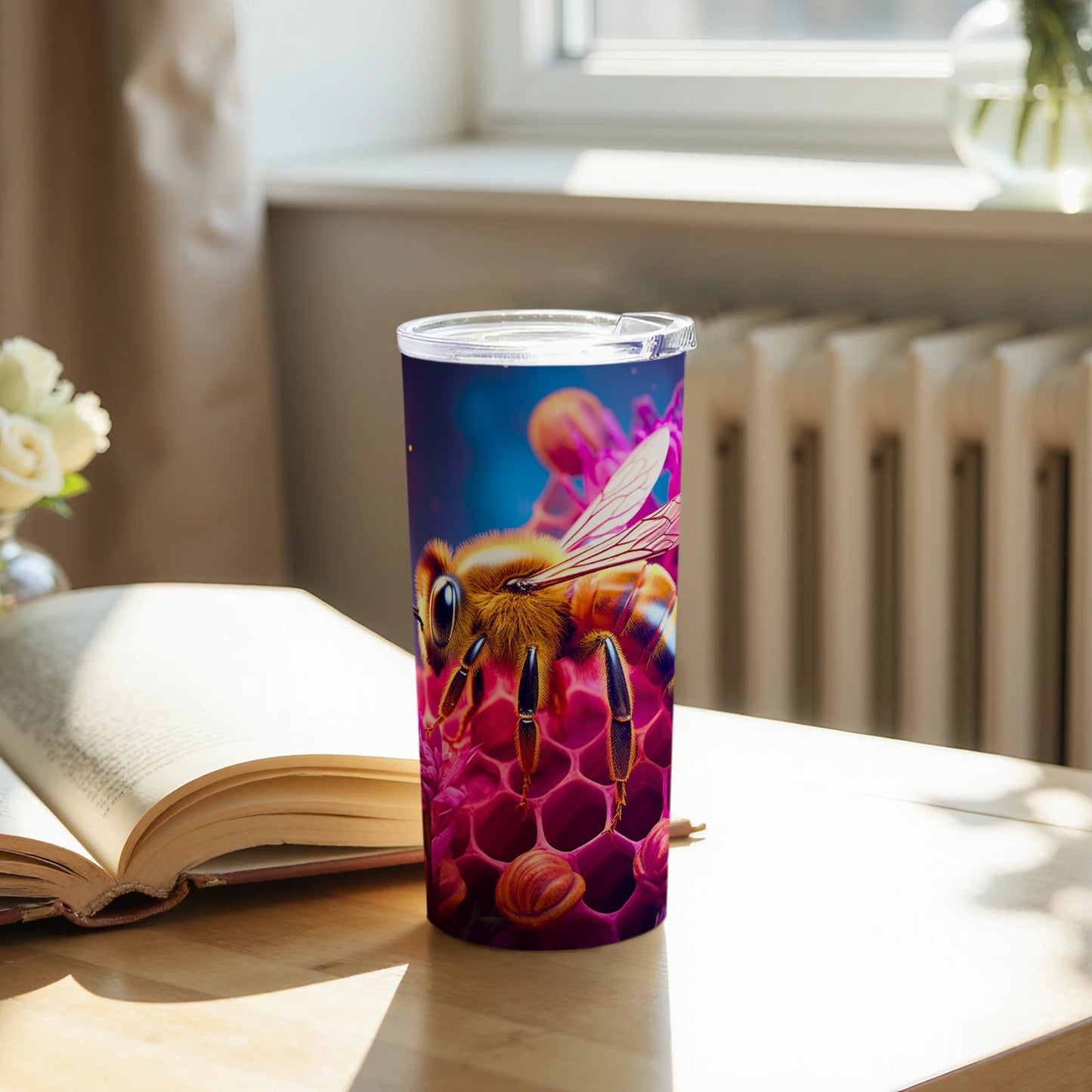 Vibrant Bee Honeycomb Design Travel Tumbler product type