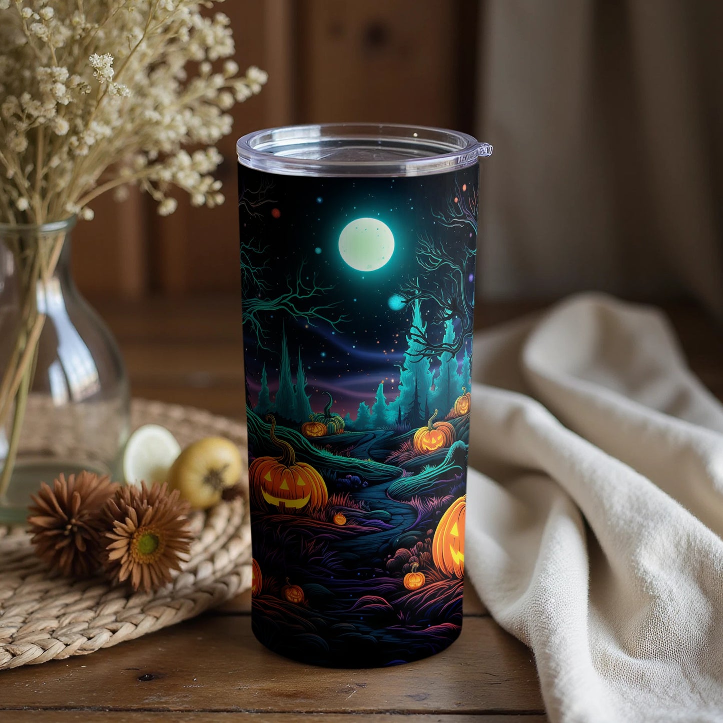 Spooky Halloween Pumpkin Forest Night Tumbler