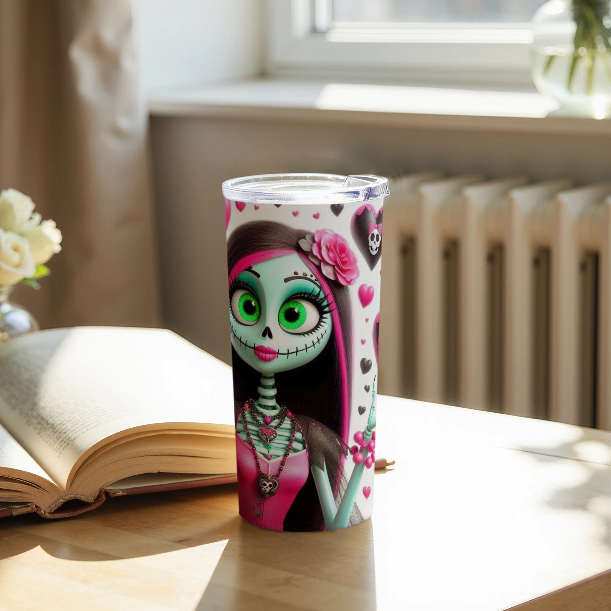 Cute Skull Lady Custom Design Travel Tumbler