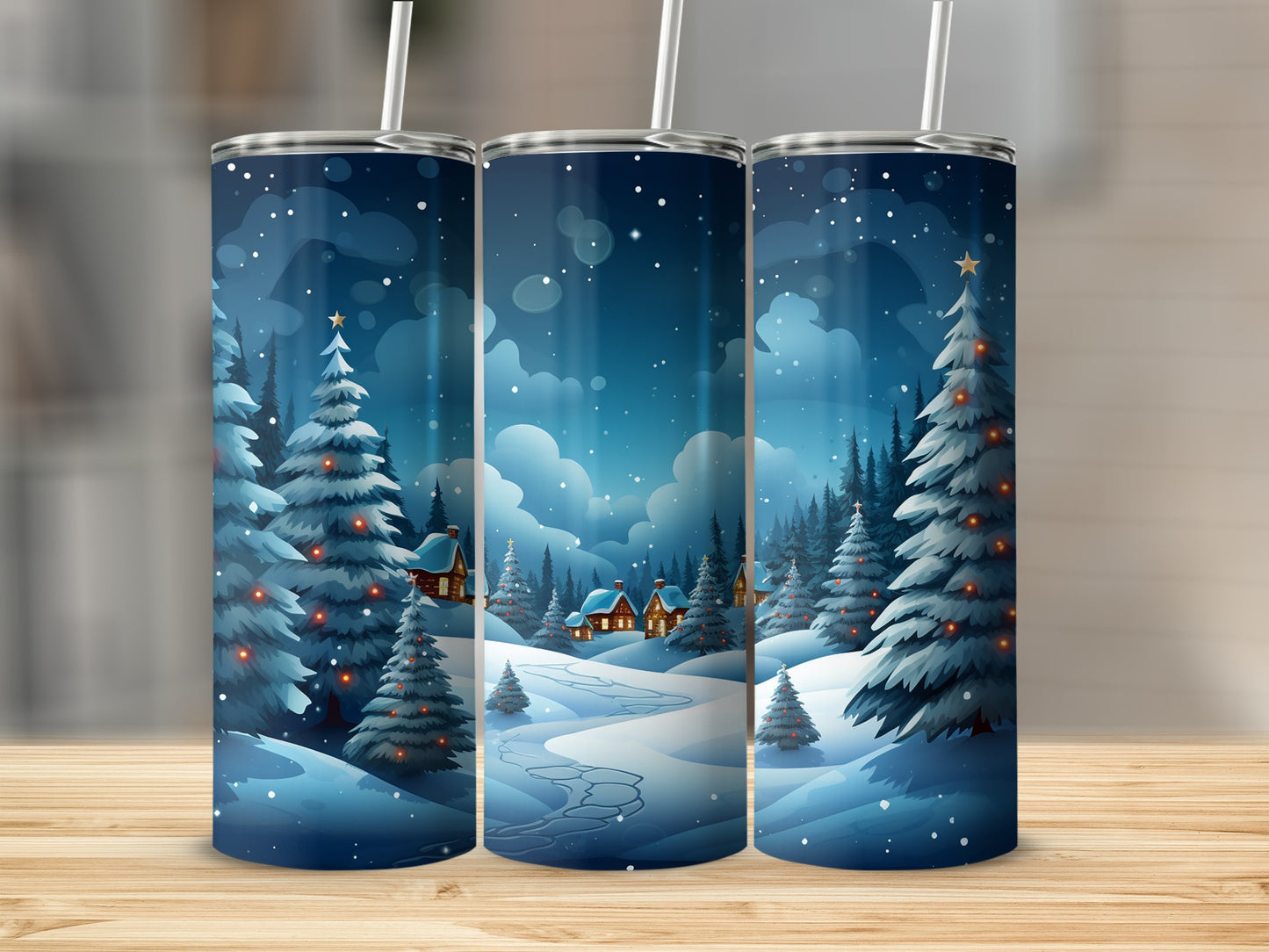 Snowy Winter Night Christmas Scene Tumbler Product