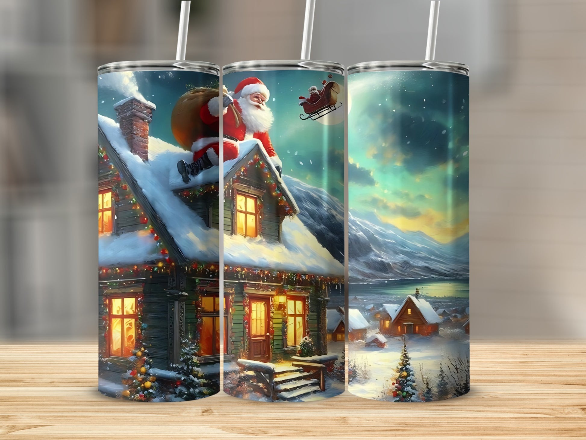 Festive Christmas Santa Claus House Scene tumbler