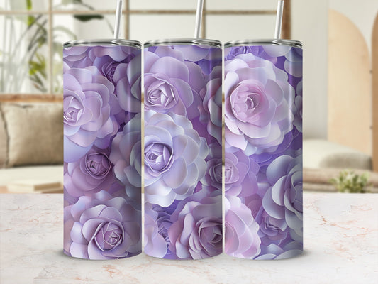 Three tumblers with a textured lavender rose floral pattern.