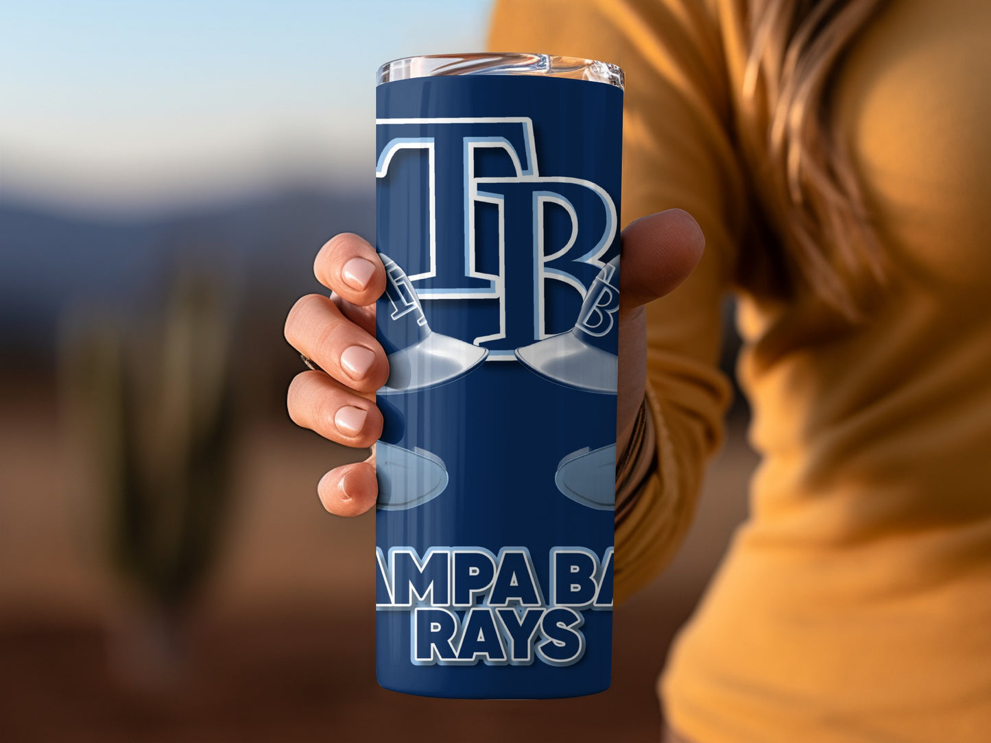 Tampa Bay Rays Helmets Graphic on Navy Background Tumblers