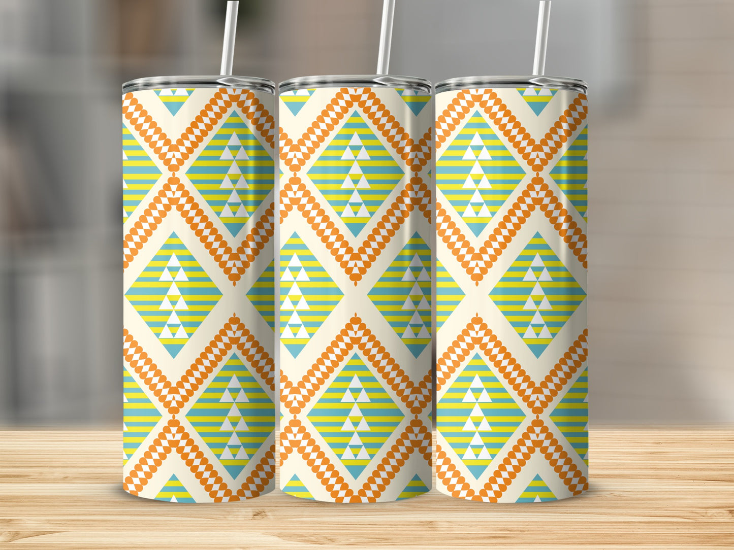 Geometric Pattern Tumbler with Straw Drinkware Product