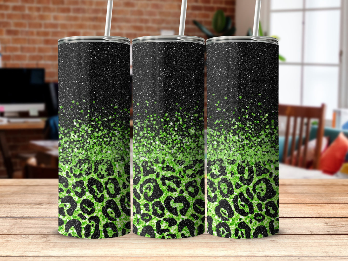 Glitter Green Black Leopard Print Tumbler Product
