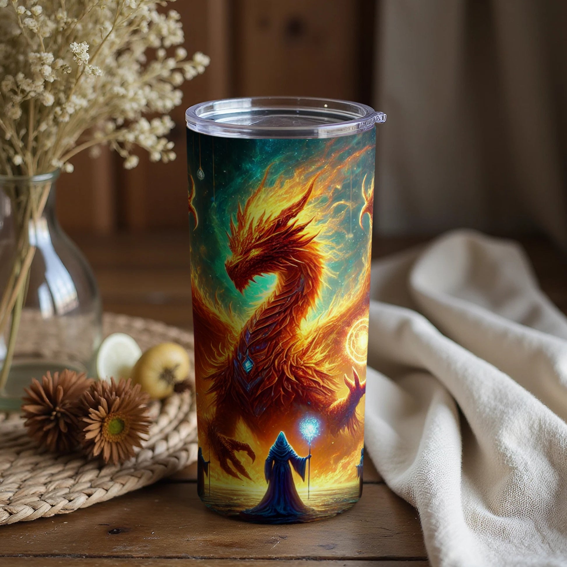 Fiery Dragon Wizard Custom Tumbler Fantasy Art