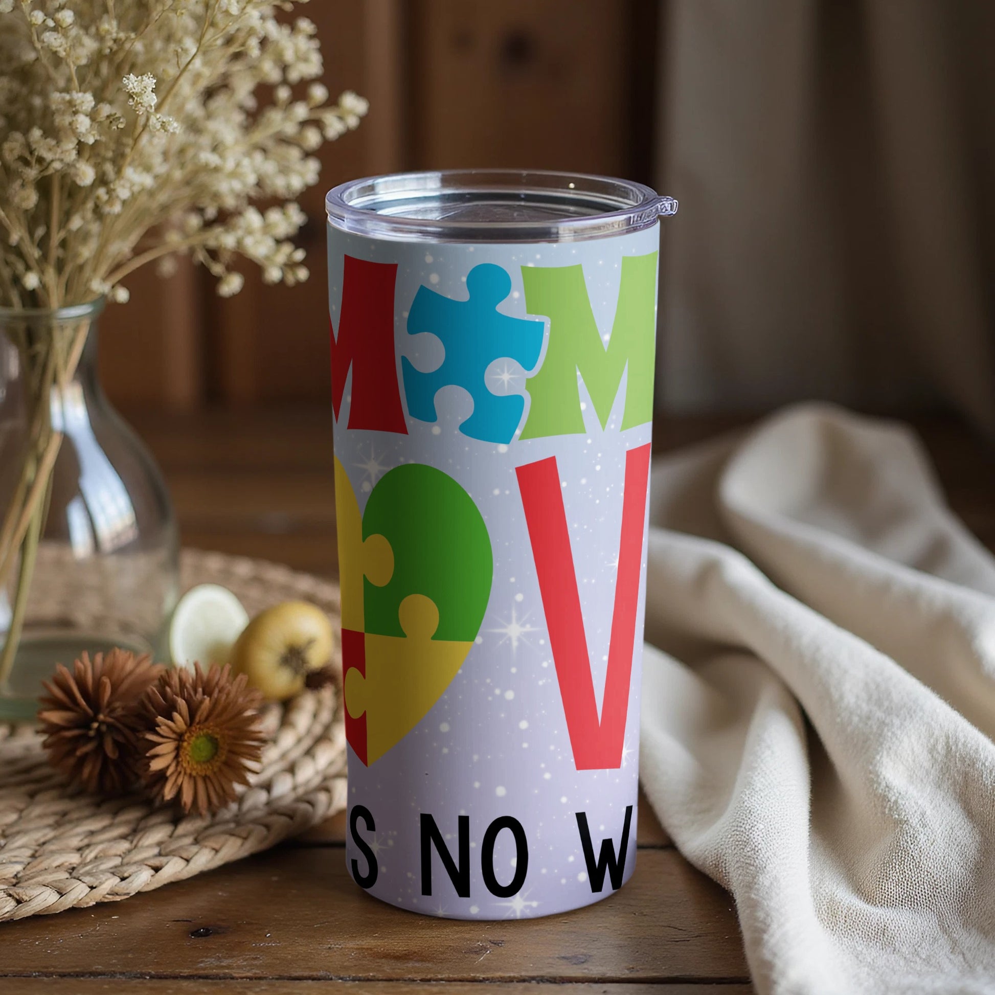 Vibrant Colorful Mom Love Puzzle Print Tumbler