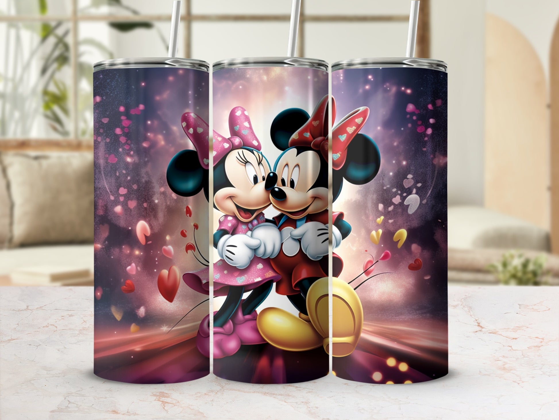 Cute Dancing Cartoon Mice With Hearts Tumbler