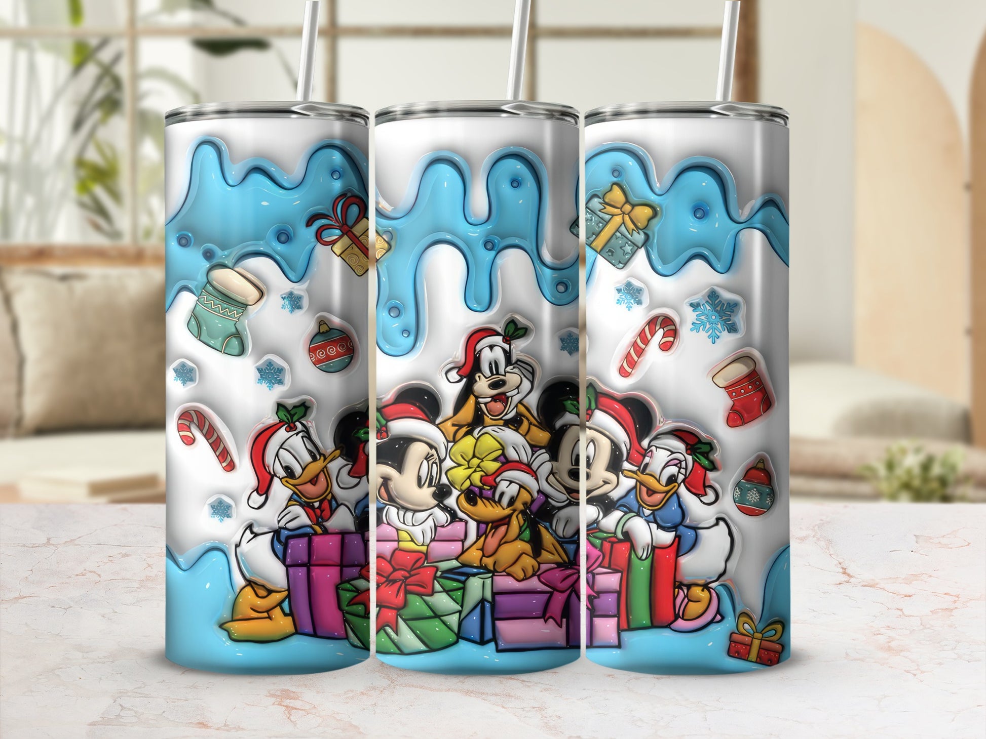 Christmas Themed Cartoon Characters Festive Design Tumbler