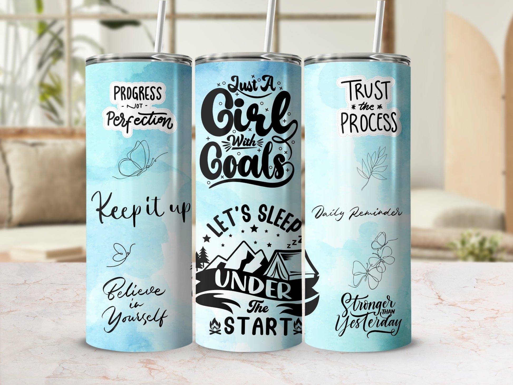 Motivational Quotes Aqua Design Tumbler for Daily Use