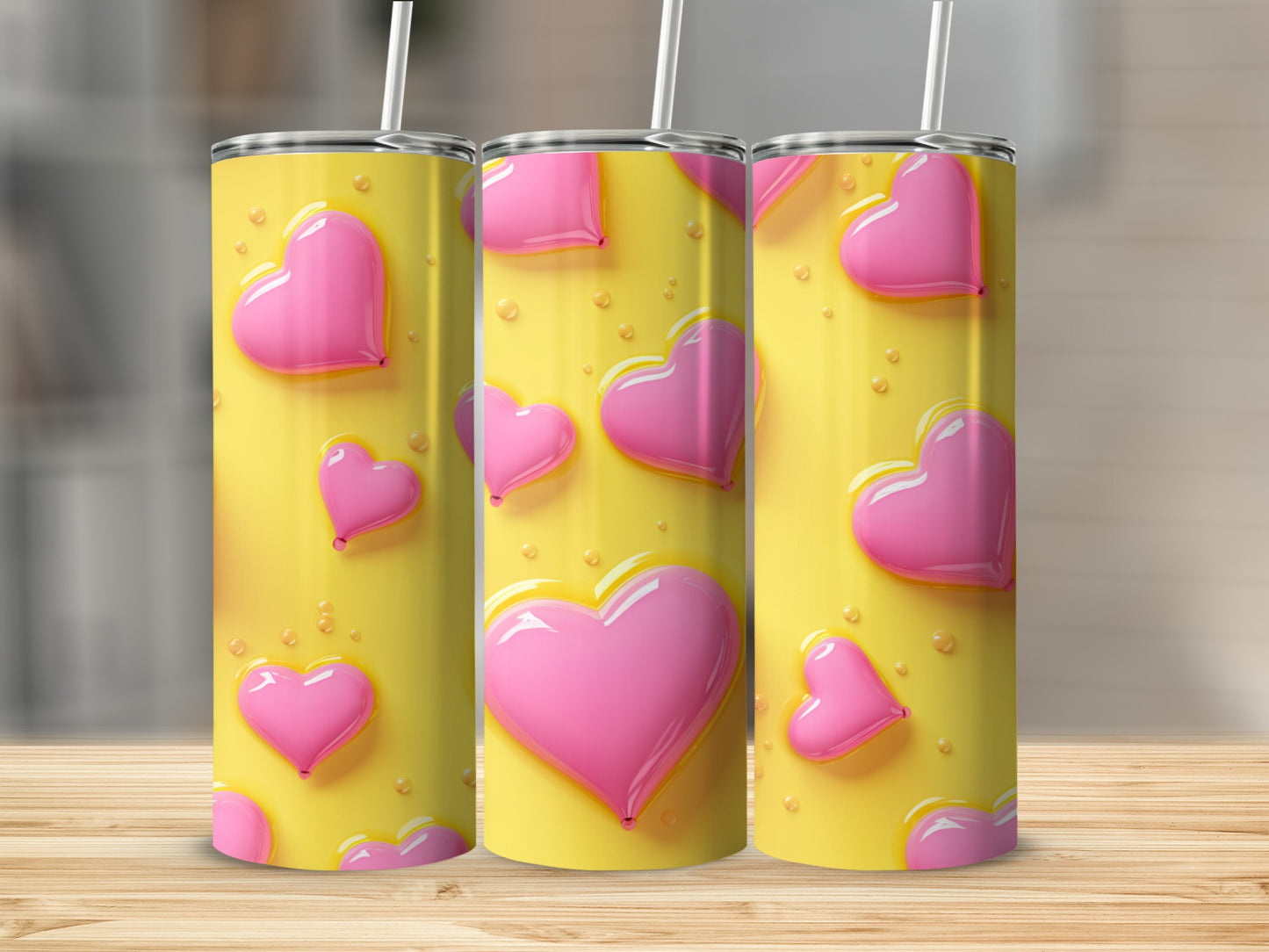 Yellow and Pink Hearts Tumbler 16 oz Stylish Cup