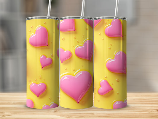 Yellow and Pink Hearts Tumbler 16 oz Stylish Cup