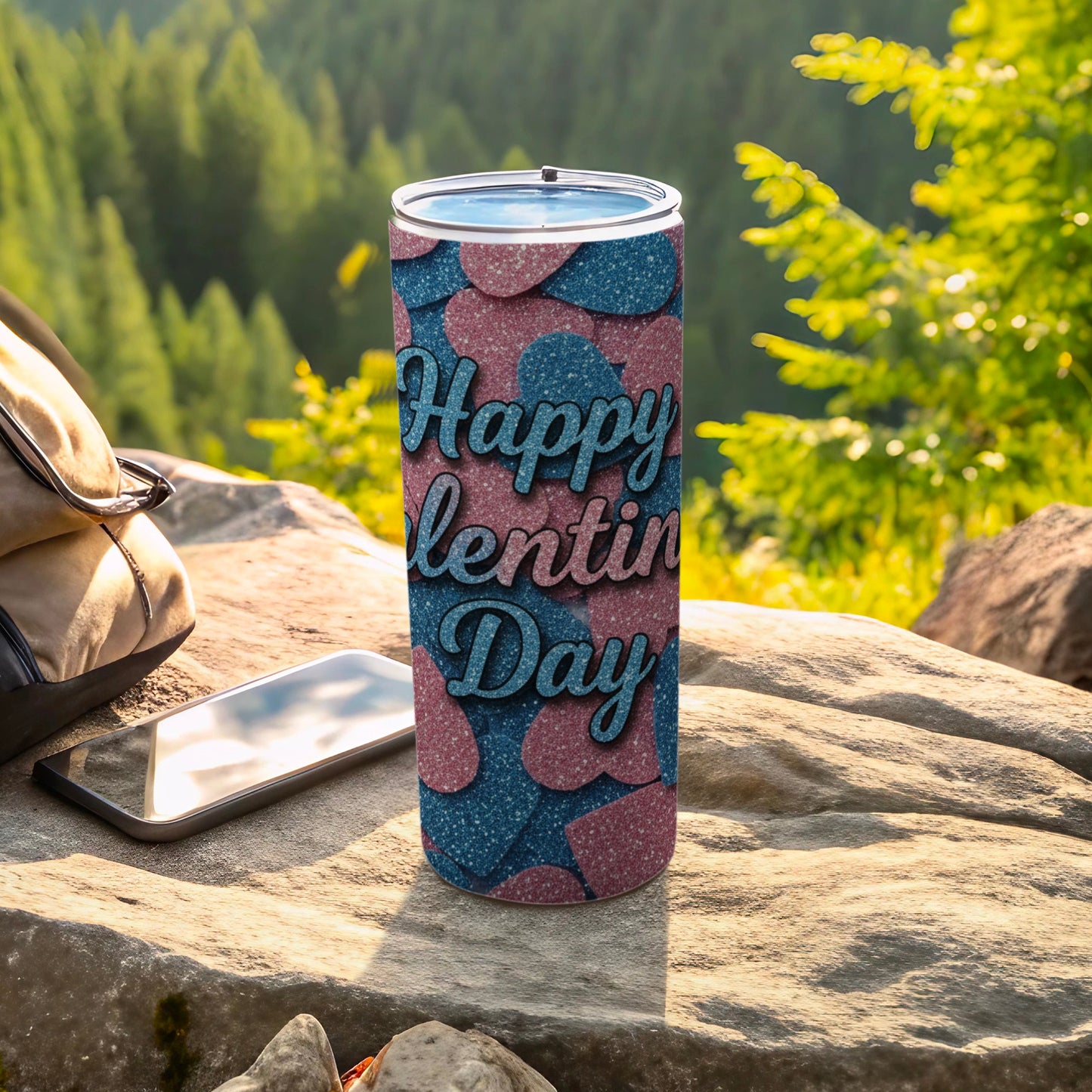 Happy Valentine Day Tumbler Flask 20oz with Heart Design