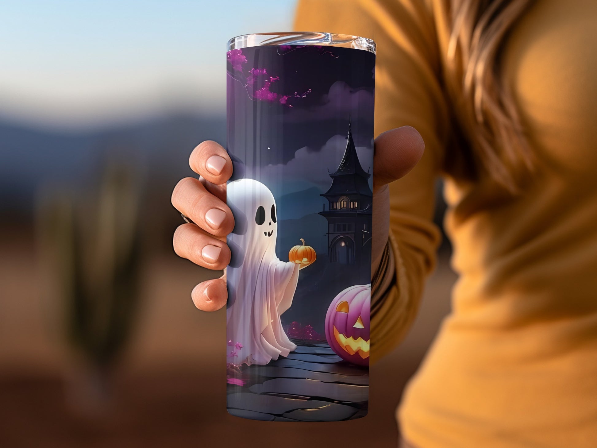 Spooky Ghost and Pumpkin Halloween Tumbler Cup