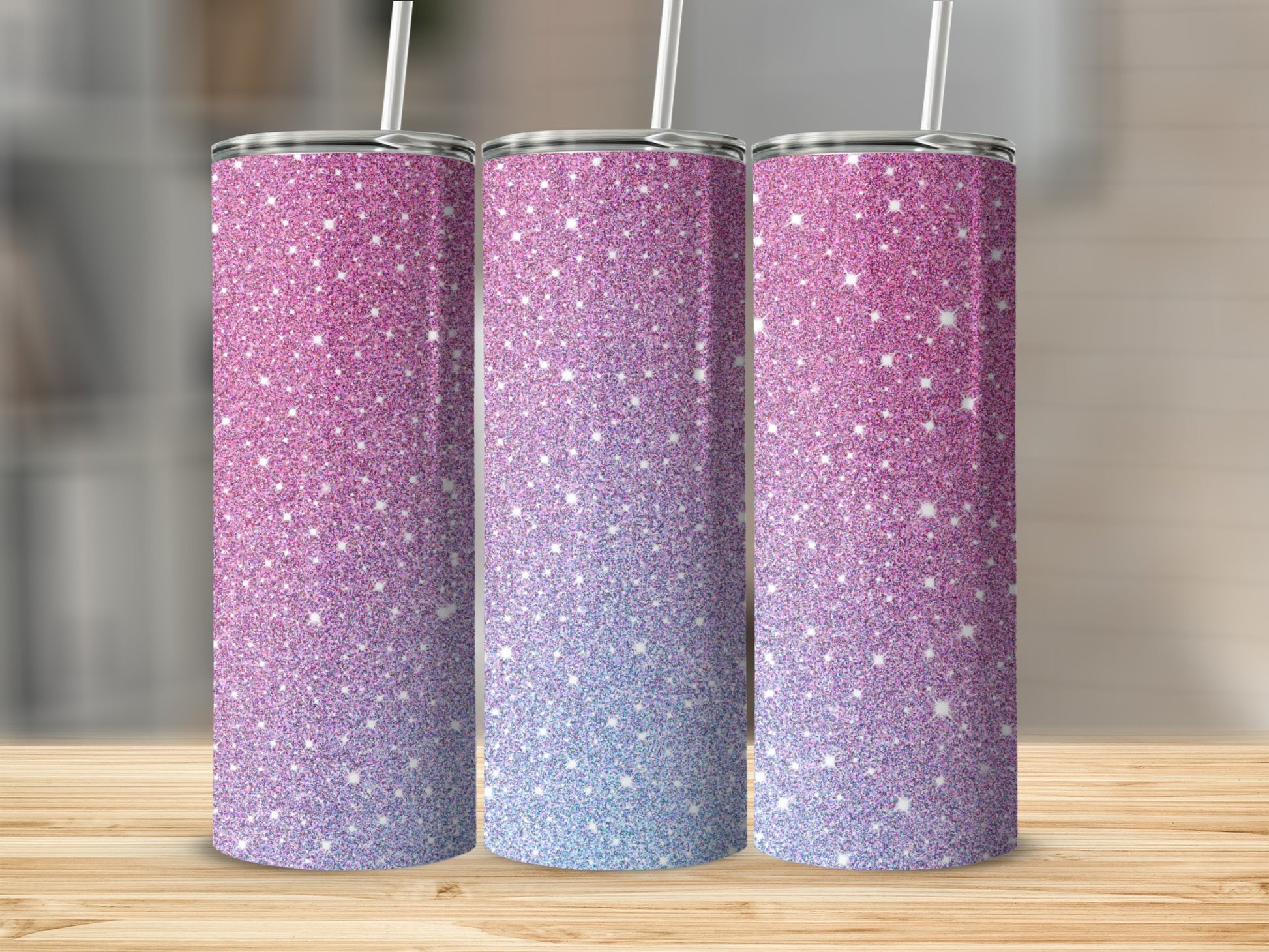 Pink and Blue Gradient Glitter Tumbler for Stylish Drinks
