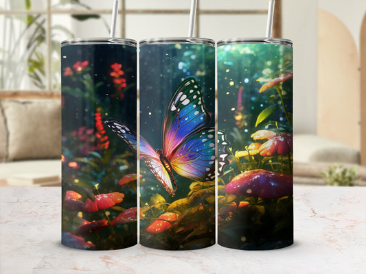 Vibrant Butterfly Mystical Forest Glowing Mushrooms tumbler