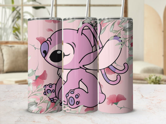 Cute Pink Cartoon Character Floral Design Tumbler Product