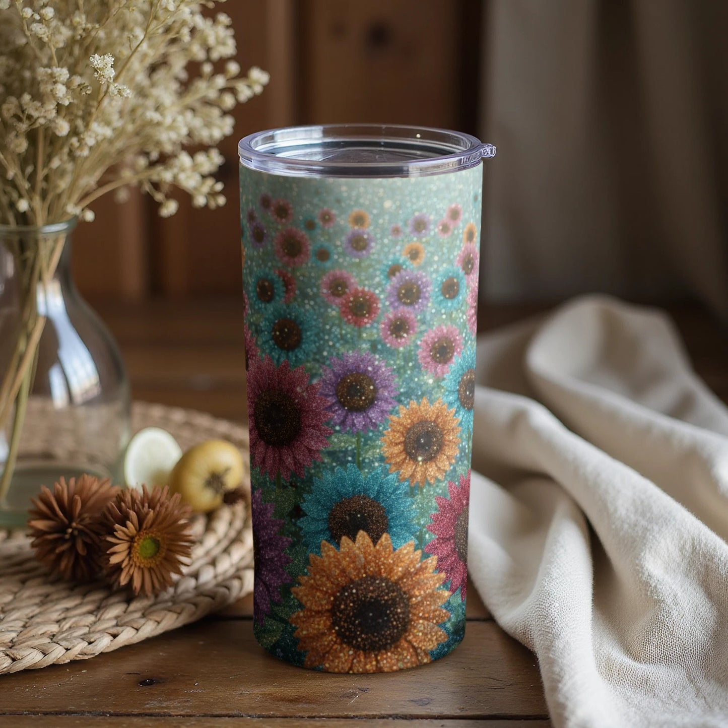 Colorful Sunflower Design Insulated Tumbler Flask