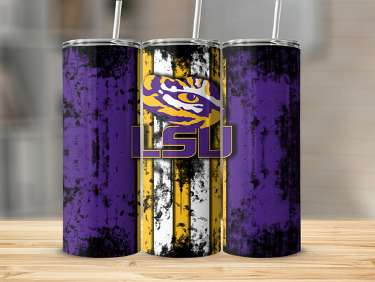 LSU Tiger Eye Striped Purple Yellow Tumbler Cup