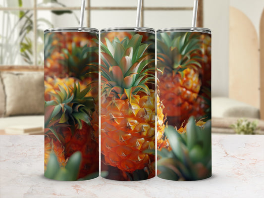 Three tumblers featuring a close-up pineapple pattern.