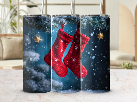 Festive Christmas Red Stockings Tumbler Holiday Cup