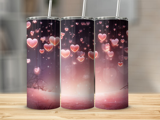 Heart Pattern Tumbler with Straw Valentine's Gift