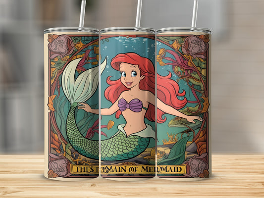 Ariel the mermaid in a vintage art nouveau frame, "This is a Mermaid" text below.