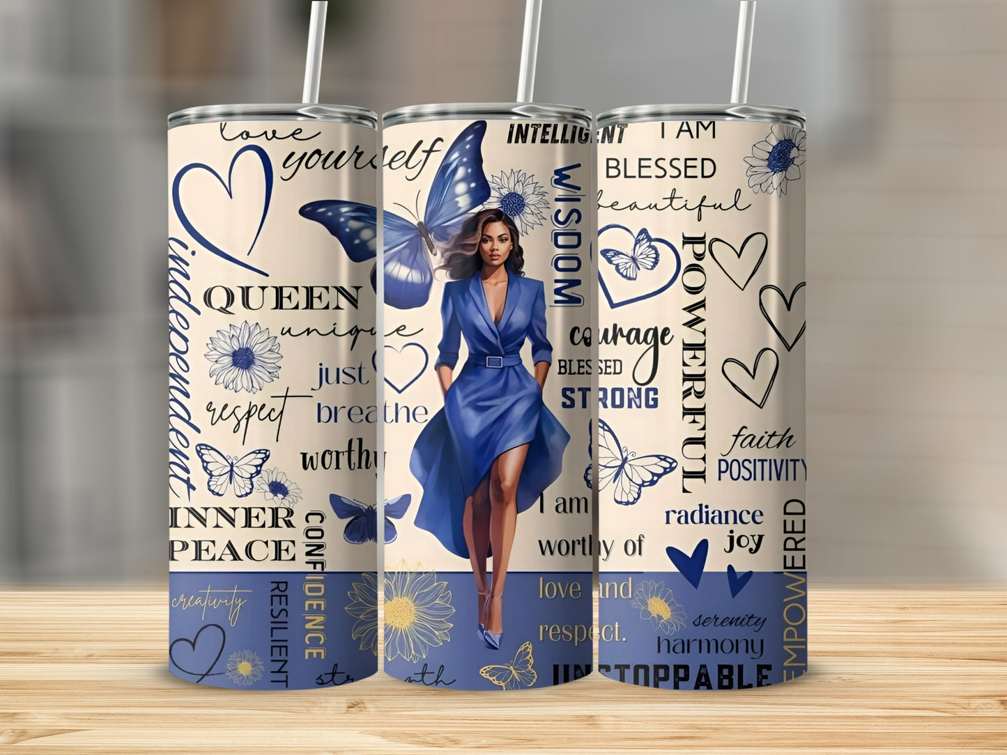 Inspirational Quotes and Blue Dress Design Tumbler
