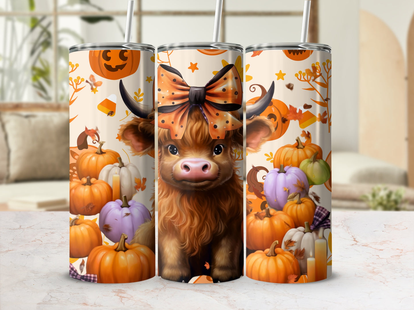 Cute Highland Cow And Pumpkin Halloween Tumbler