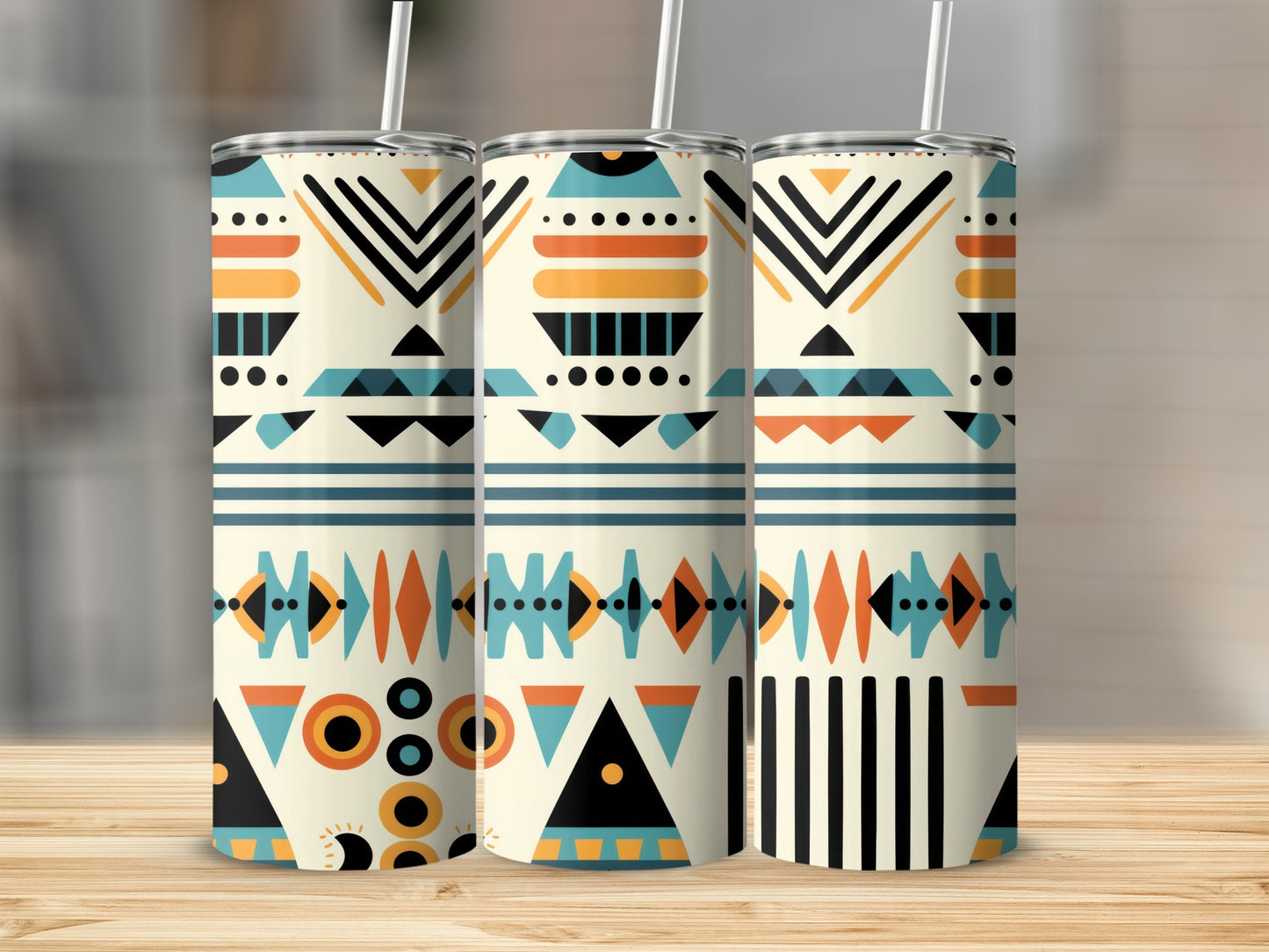 Geometric Pattern Insulated Tumbler With Straw