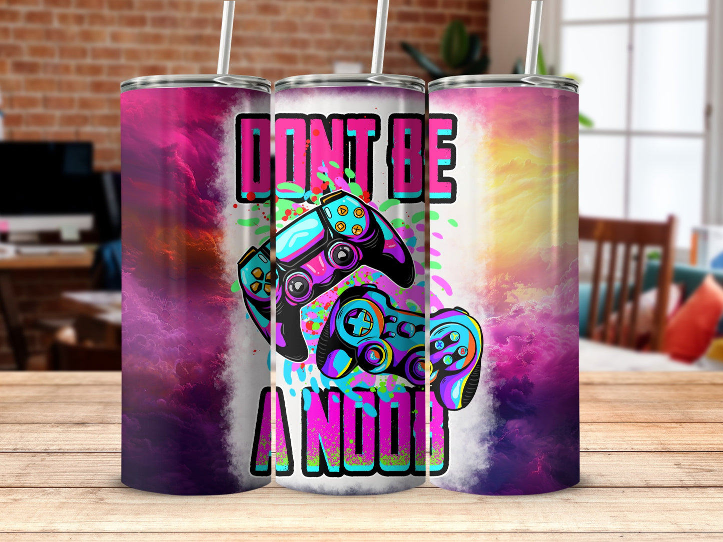 Don't Be a Noob Colorful Gamer Tumbler Product