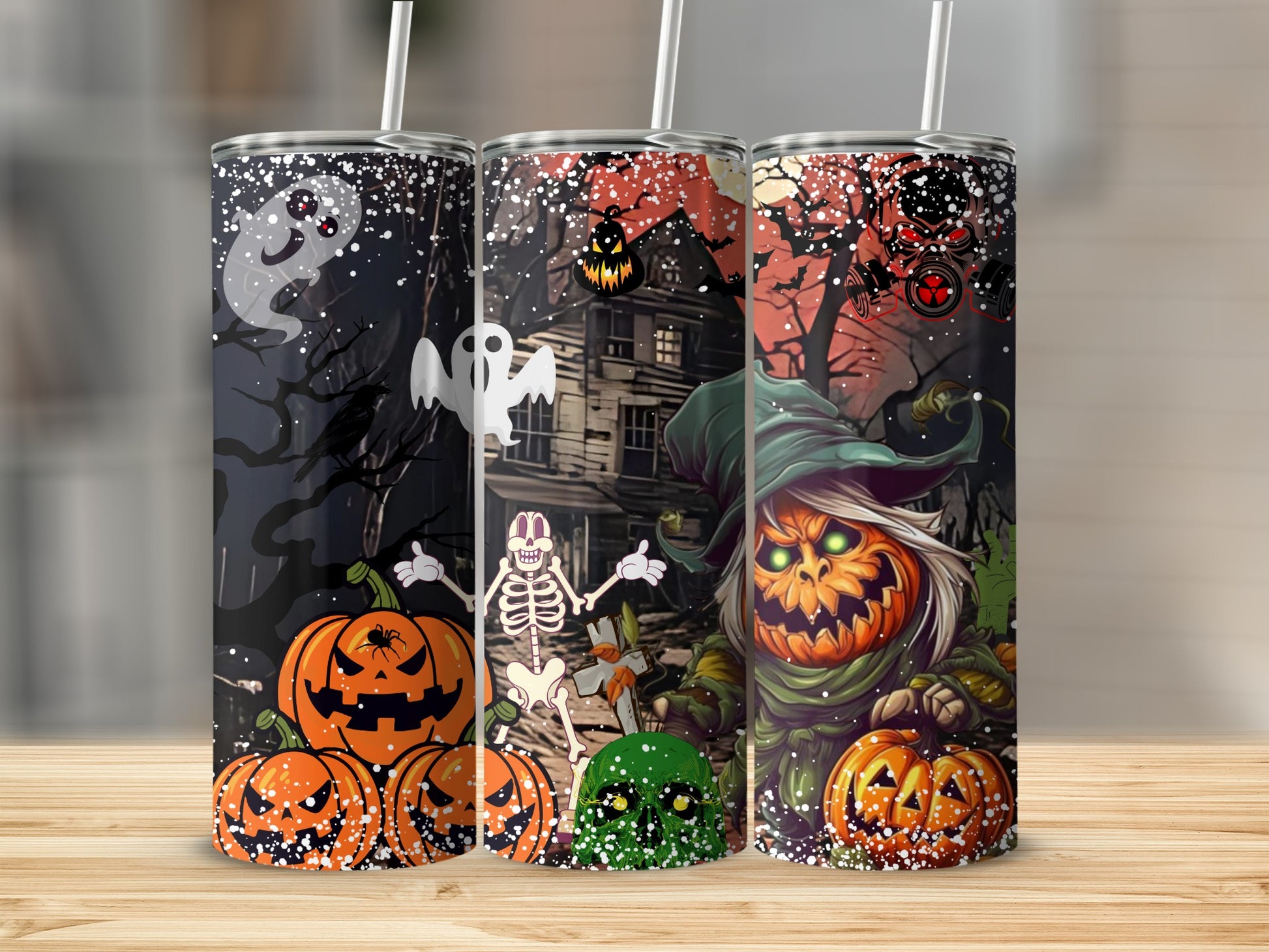 Halloween Themed Spooky House and Pumpkin Tumblers