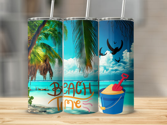 Vibrant Tropical Beach Scene Insulated Tumbler