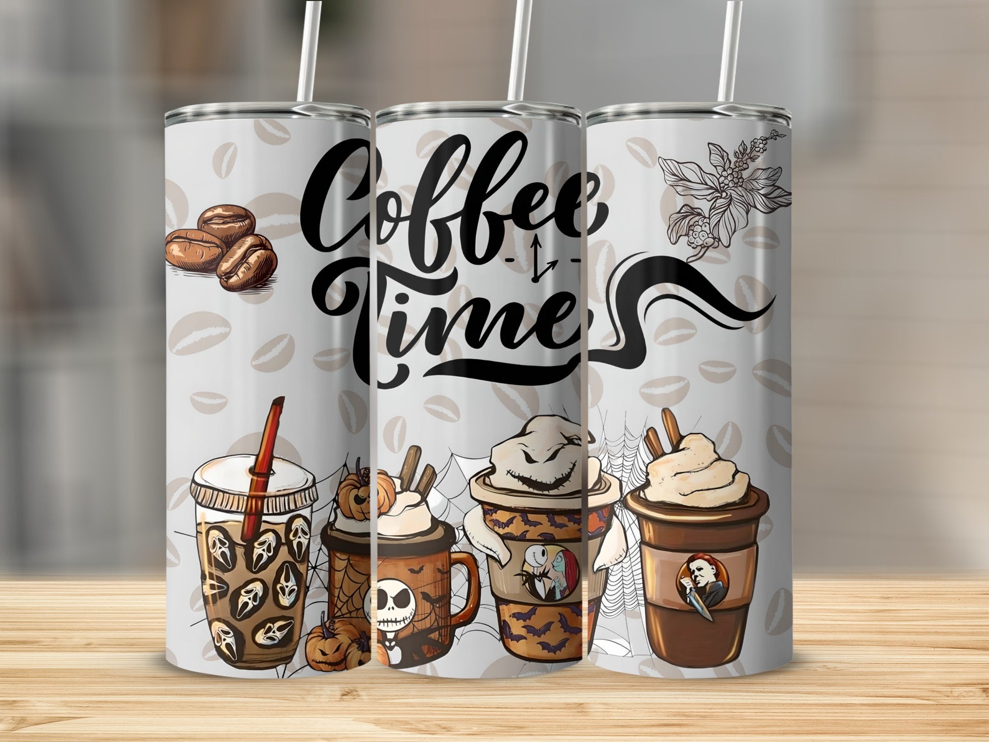 Coffee Time Halloween Theme Tumbler with Spooky Designs