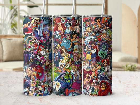 Colorful Fantasy Character Collage Tumbler Cup