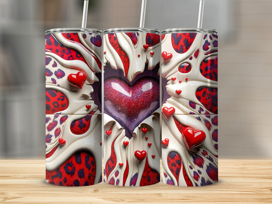 Heart Surrounded With Leopard Valentine's Day! Hearts With Cream Red Design Valentine's Day Tumblers