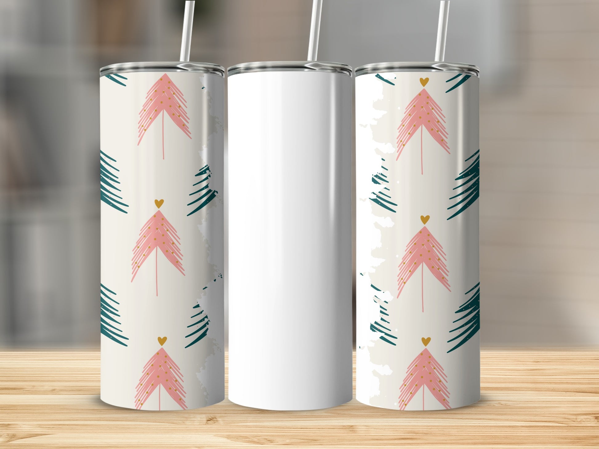 Stainless Steel Tumbler with Pink and Teal Tree Design