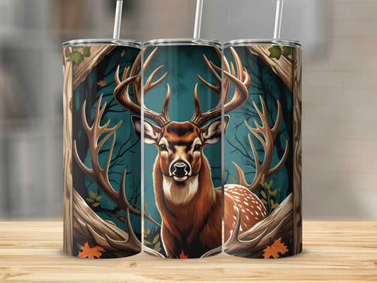 Beautiful Deer Antler Forest Scene on Tumbler Product