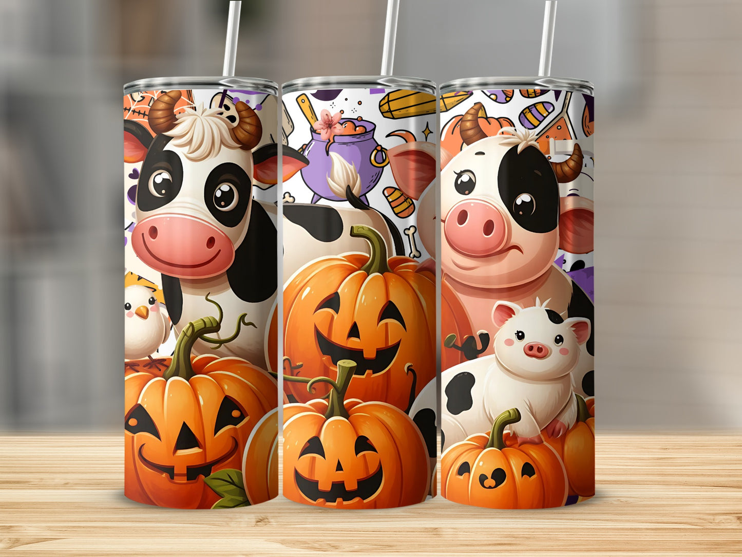 Halloween-Themed Tumblers Featuring Farm Animals