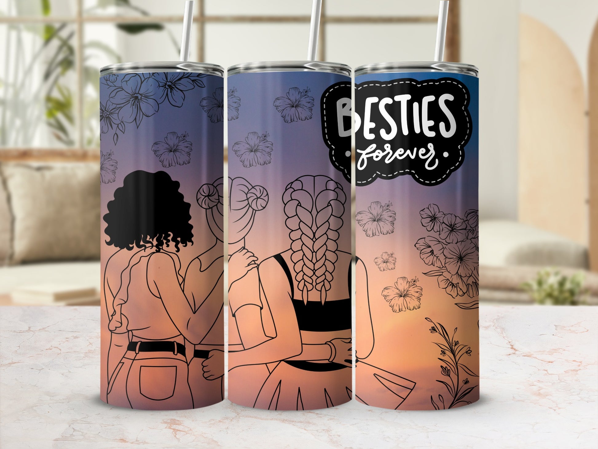 Besties Forever Floral Insulated Slim Tumbler Cup
