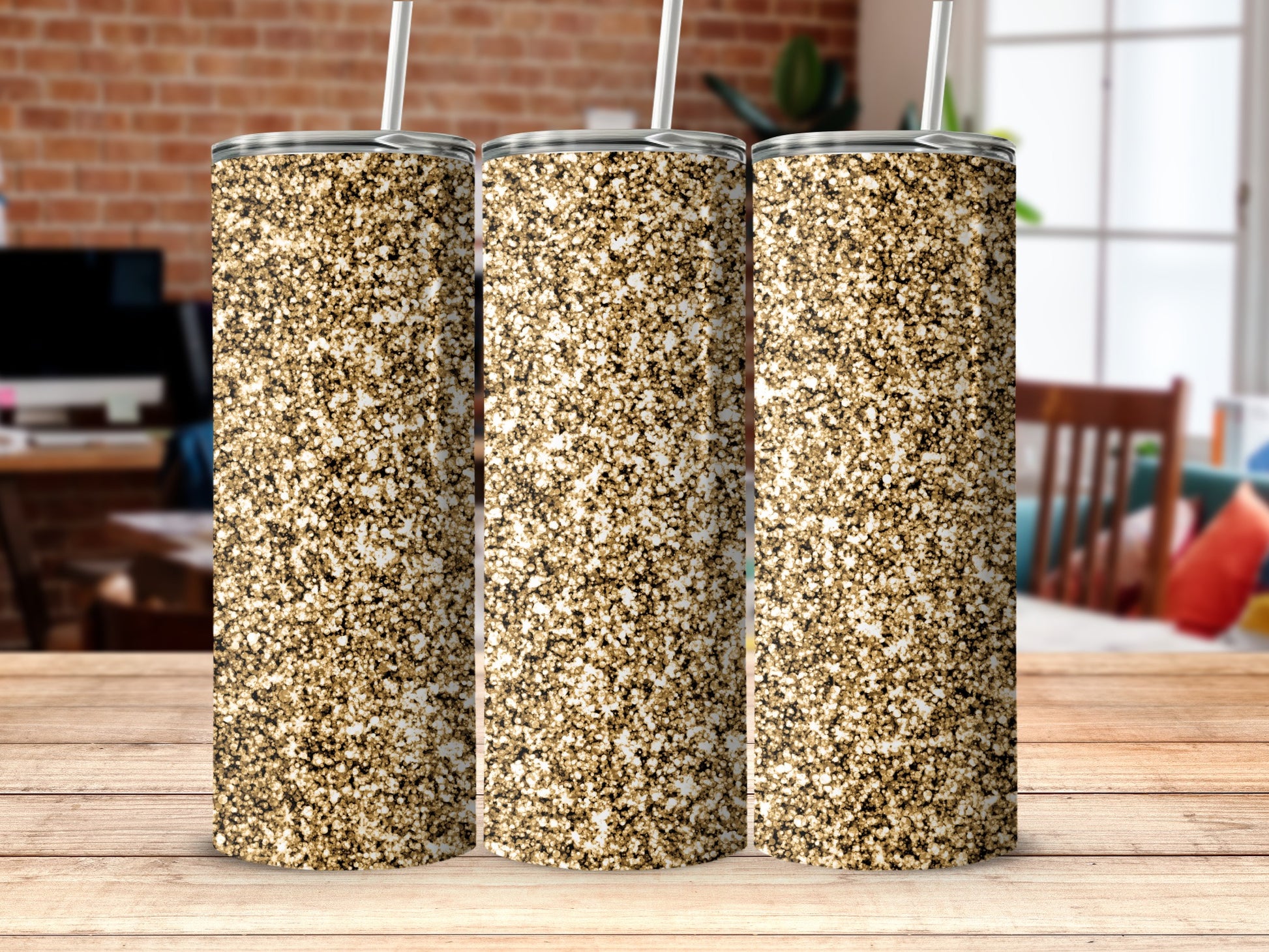 Sparkling Gold Glitter Tumbler with Straw Unique Design